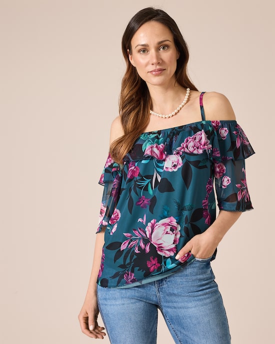 Produktabbildung für Carmen-Shirt mit Blütendruck