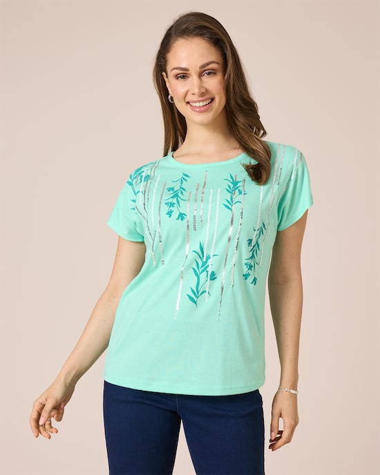 Produktabbildung für Shirt mit Folien-Druck und Pailletten