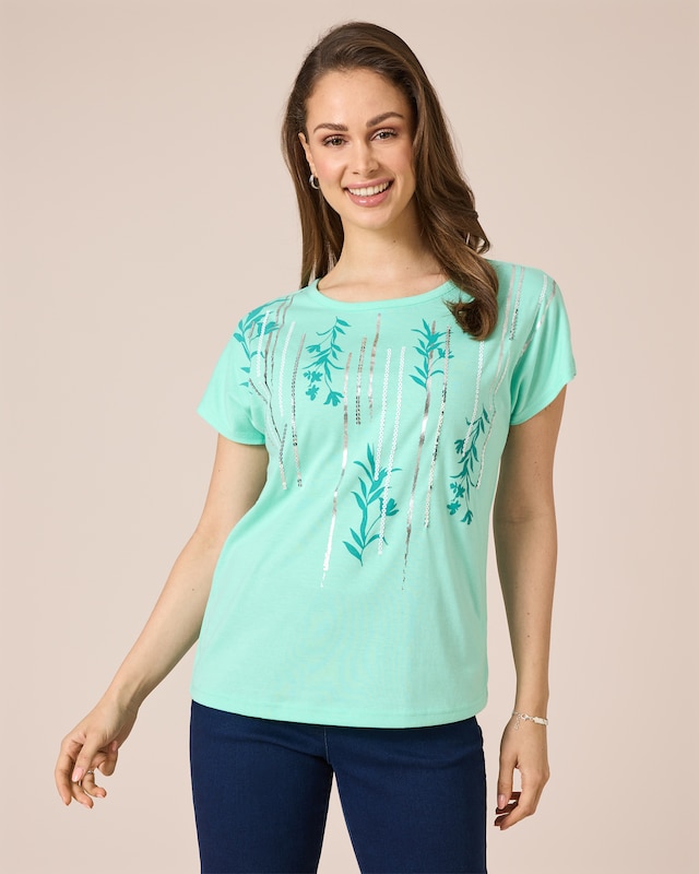 Shirt mit Folien-Druck und Pailletten
