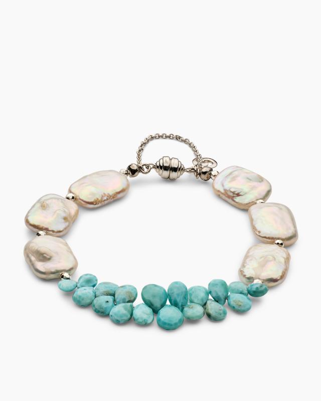 Armband mit Larimar, SWZ-Perle und Hämatit