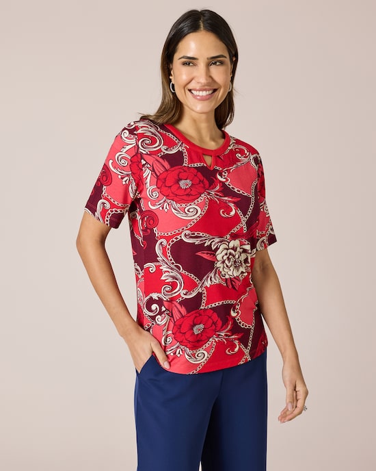 Produktabbildung für Shirt mit Ornament- und Rosendruck