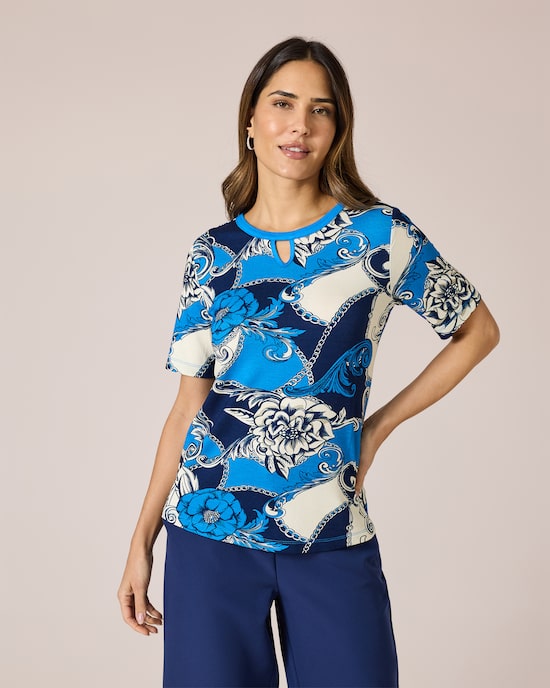 Produktabbildung für Shirt mit Ornament- und Rosendruck