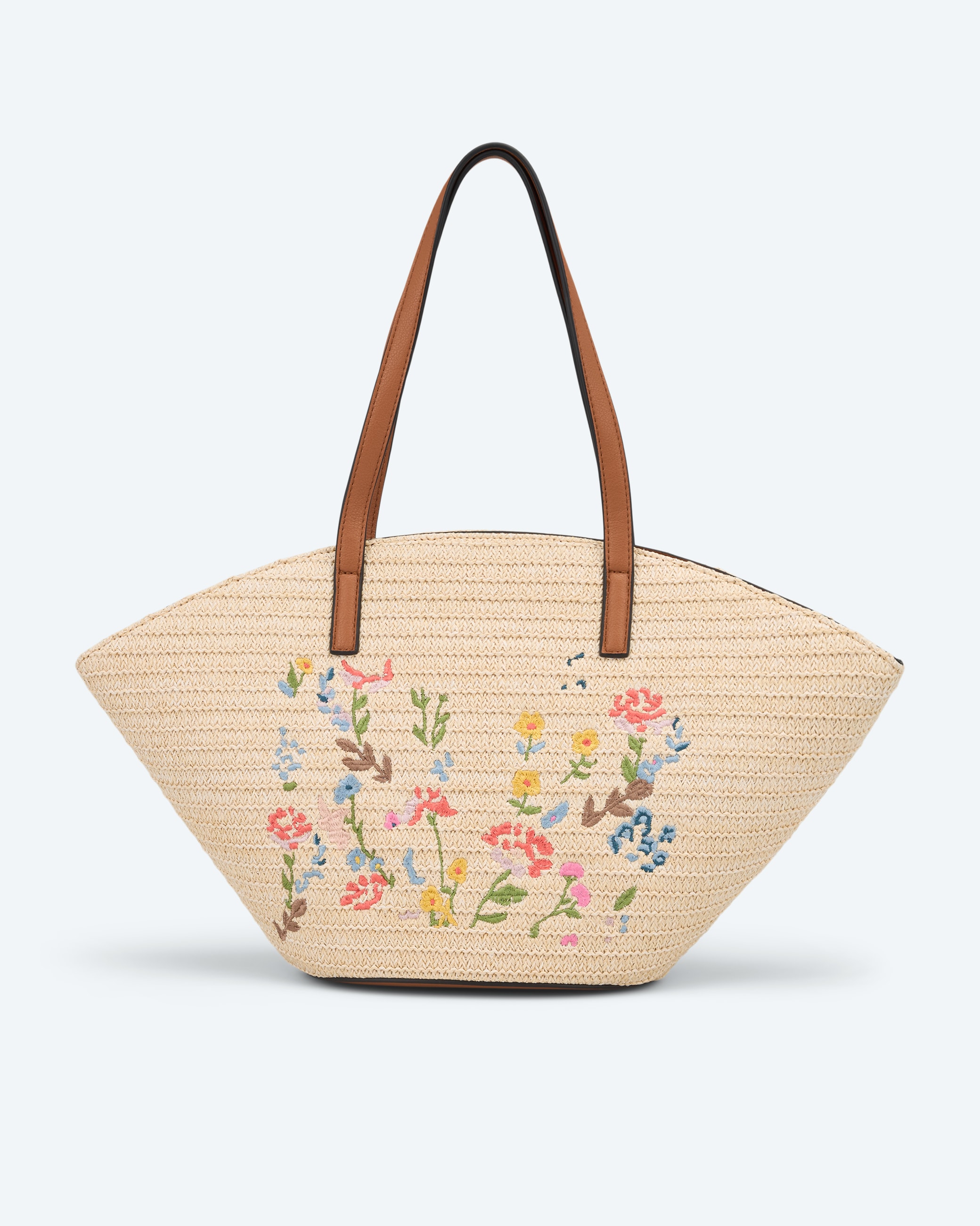 Produktabbildung für Strohtasche mit Blumenstickerei