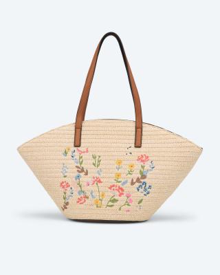 Produktabbildung 1 für Strohtasche mit Blumenstickerei