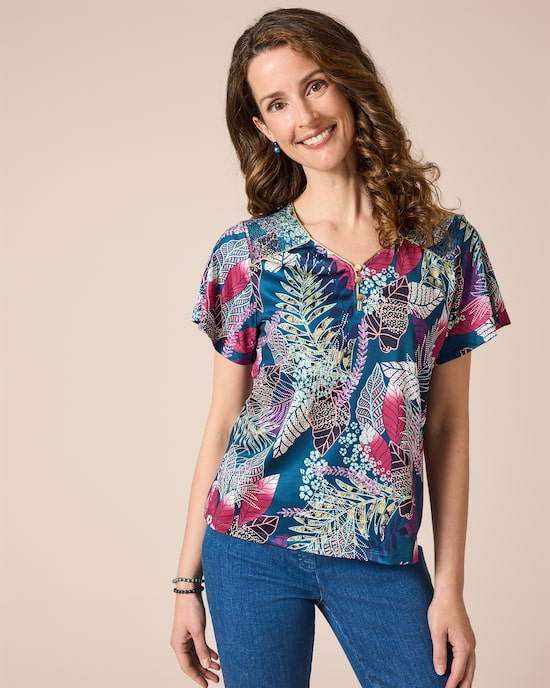 Produktabbildung für Shirt mit 3D-Blätterdruck
