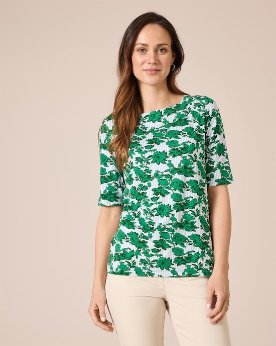 Produktabbildung für Shirt mit Blumen- und Streifendruck