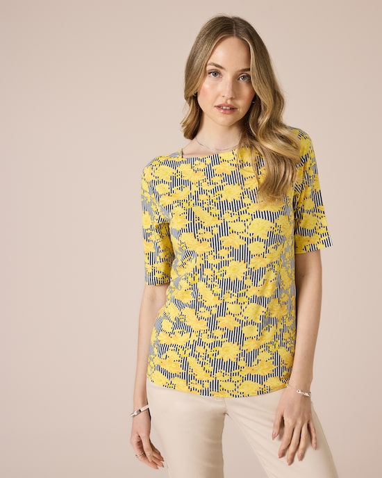 Produktabbildung für Shirt mit Blumen- und Streifendruck