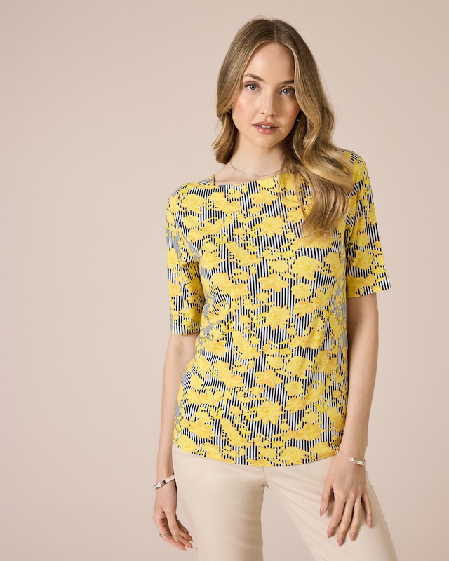 Shirt mit Blumen- und Streifendruck
