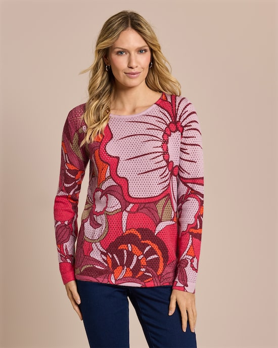 Produktabbildung für Pullover in Ajour-Strick, bedruckt