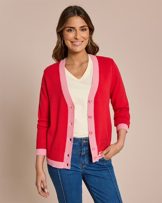 Produktabbildung für Cardigan mit farbiger Knopfleiste