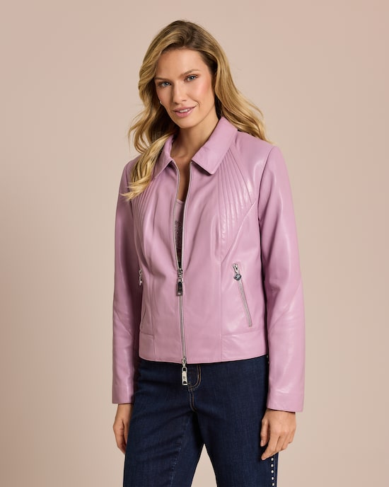 Produktabbildung für Lederjacke mit Ziernähten Kragen