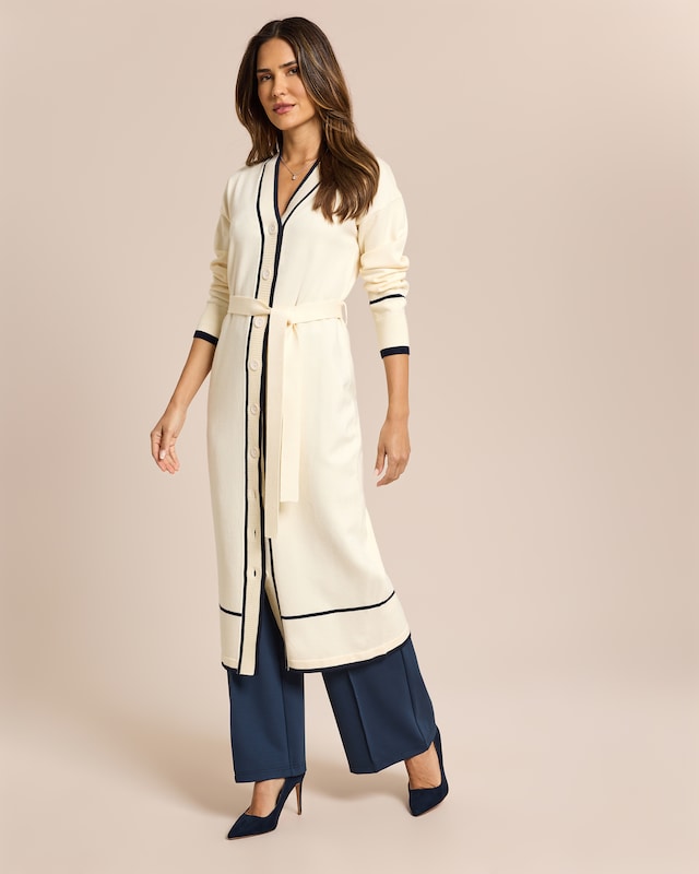 Langer Cardigan mit Kontrast Details