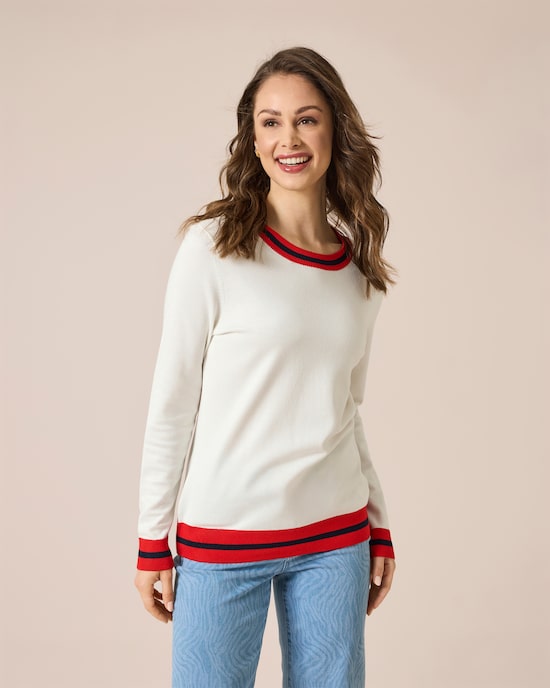Produktabbildung für Pullover gestreifte Rippe mit Rundhalsausschnitt