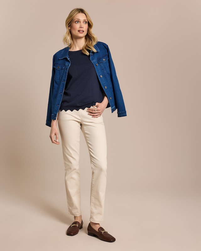 Halbarm-Pullover mit Wellen-Saum