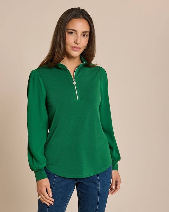 Produktabbildung für Shirt mit Stehkragen und Reißverschluss
