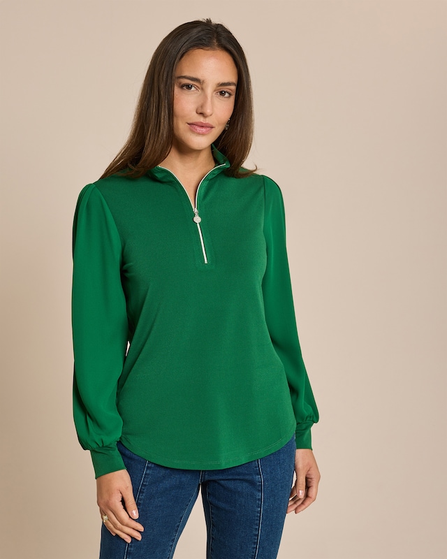 Shirt mit Stehkragen und Reißverschluss