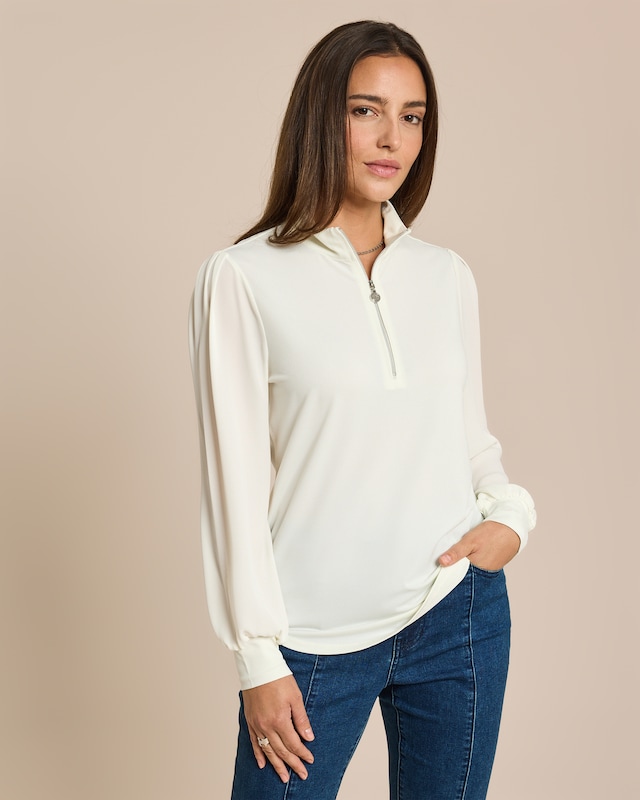 Shirt mit Stehkragen und Reißverschluss