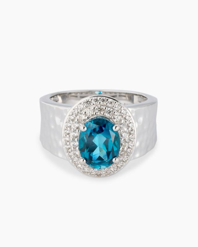 Silberring mit London Blue Topas und Zirkon