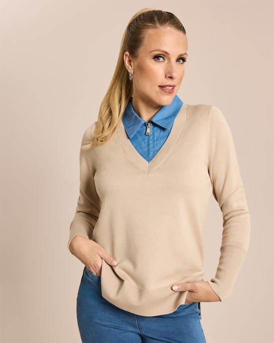 Produktabbildung für Pulli mit Jeanshemd Kragen