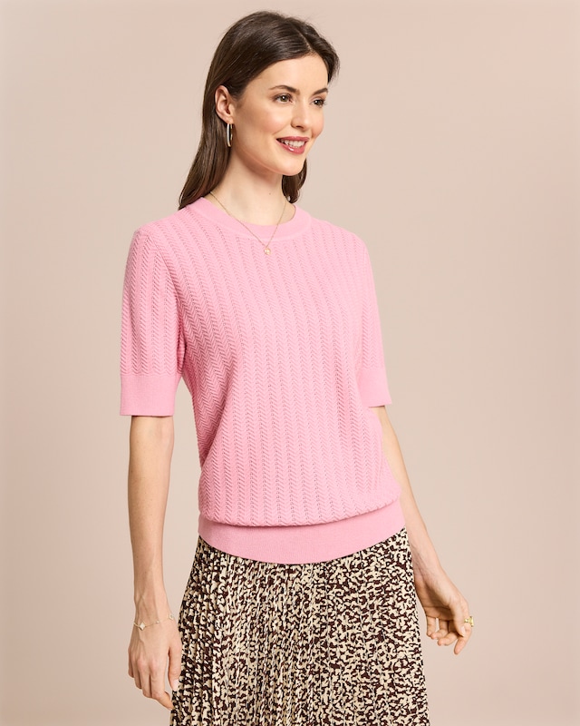 Strukturierter Kurzarm Pullover
