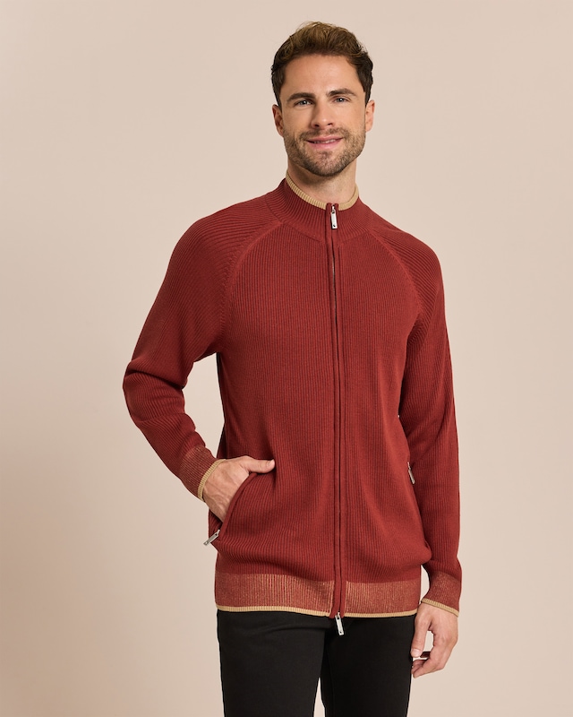 Strickjacke Rippe Kontrastdetails