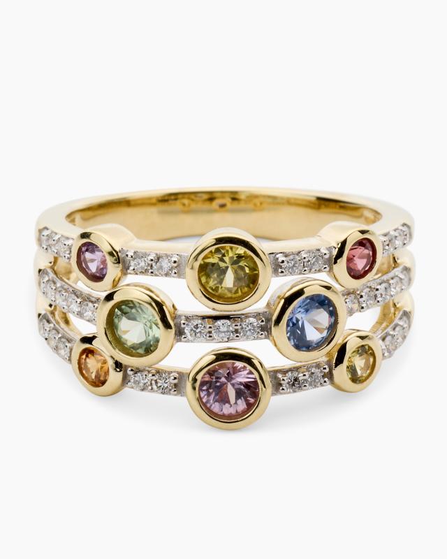 Multi-Saphir-Ring mit Brillanten