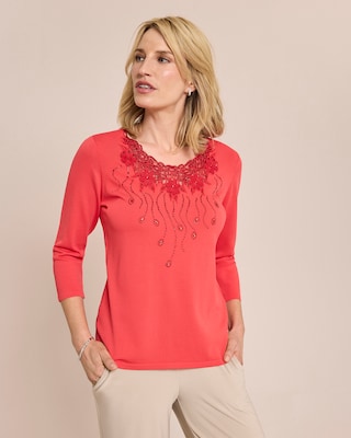 Produktabbildung 1 für Glow Pullover Blumenstickerei Ausschnitt