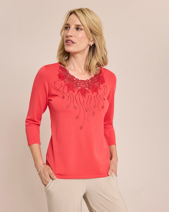 Produktabbildung für Glow Pullover Blumenstickerei Ausschnitt