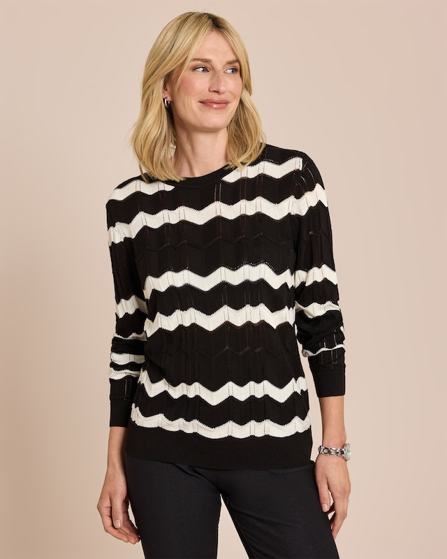 Feinstrick-Pullover Ajour-Muster