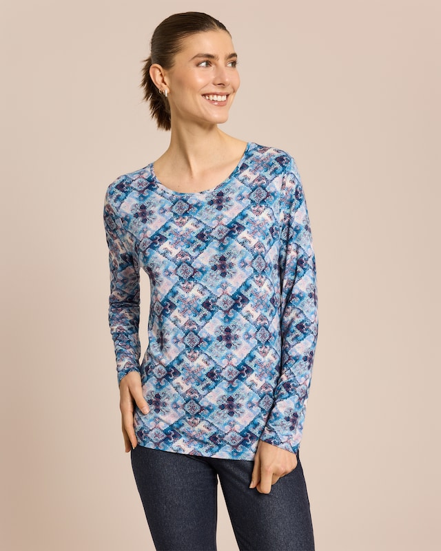 Shirt mit Mosaik-Druck, Rundhals