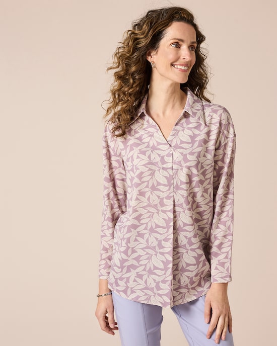 Produktabbildung für Bluse mit Hemdkragen, Blätterdruck
