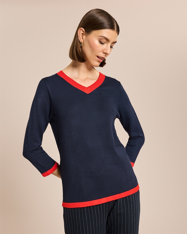 Pullover Color-Blocking mit V-Ausschnitt