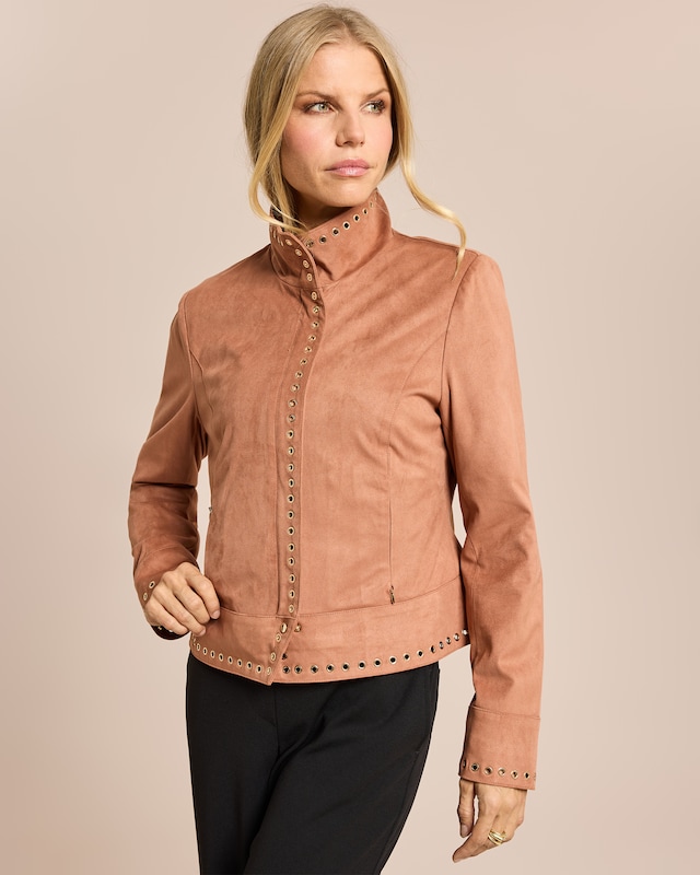 Velourlederimitat Jacke, Oesenbesatz
