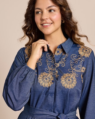 Produktabbildung 5 für Denim Kleid mit Blumenstickerei
