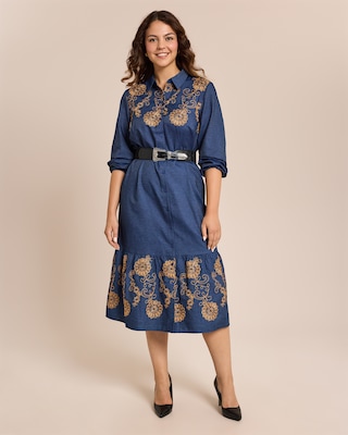 Produktabbildung 3 für Denim Kleid mit Blumenstickerei