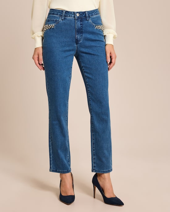 Produktabbildung für Jeans mit Perlendeko
