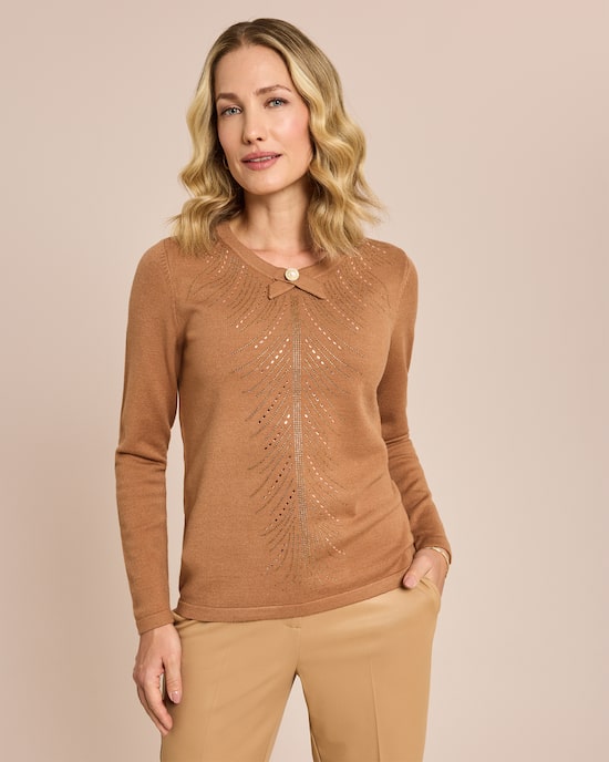 Produktabbildung für Pullover mit Strassdeko und Schleife
