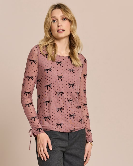 Produktabbildung für Shirt mit Flockdruck und Schleifen