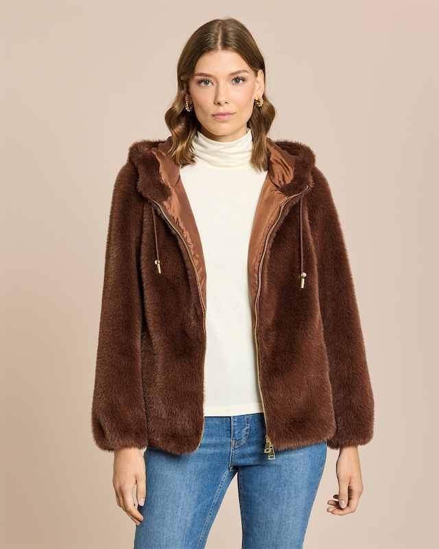 Webpelzjacke mit Kapuze