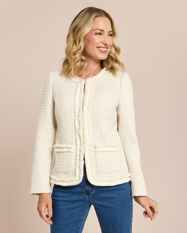 Blazer Boucleoptik mit Fransen