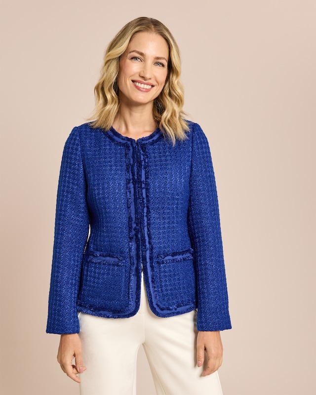 Blazer Boucleoptik mit Fransen