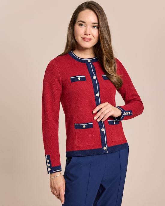Produktabbildung für Cardigan mit Strickmuster und Kontrast