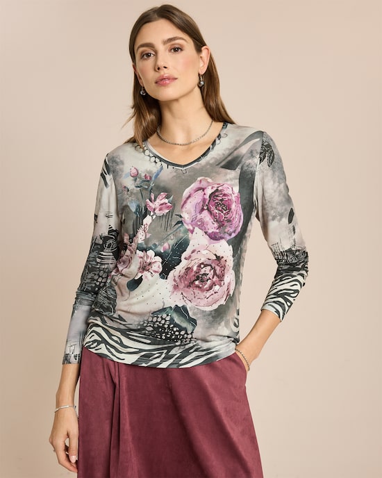 Produktabbildung für Shirt mit Rosen-Animal-Druck