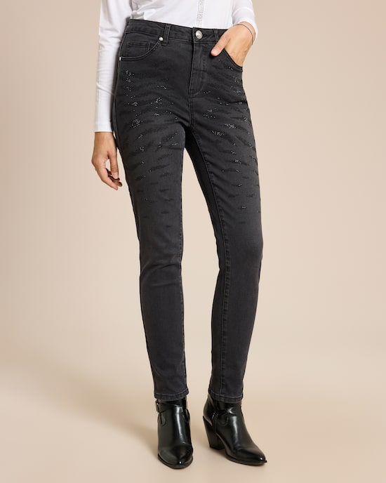 Produktabbildung für Jeans mit Tiger-Strass-Motiv