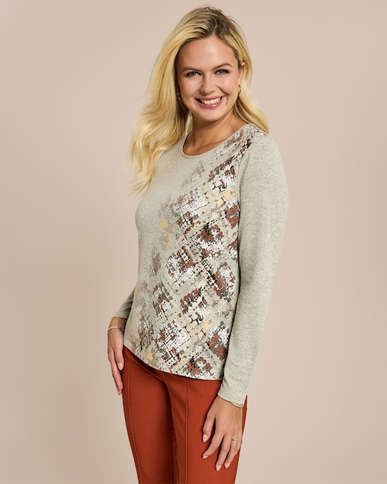 Produktabbildung für Feinstrick Shirt mit Druck & Strass