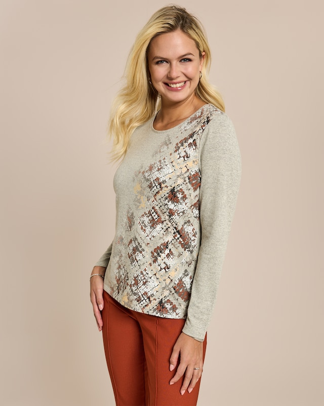 Feinstrick Shirt mit Druck & Strass