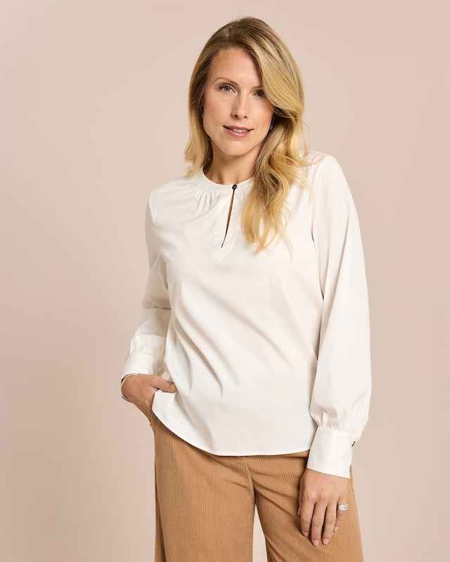 Baumwoll-Stretch Bluse mit Stehkragen