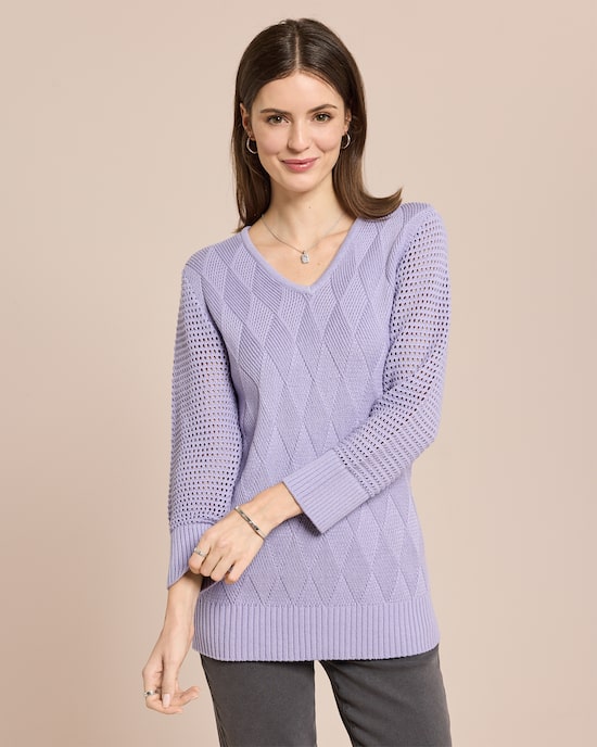 Produktabbildung für Pullover mit Ajour-Ärmel und Karo-Struktur
