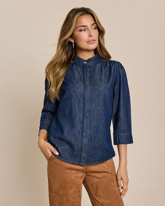 Produktabbildung für Jeans Bluse mit gerafftem Ärmel