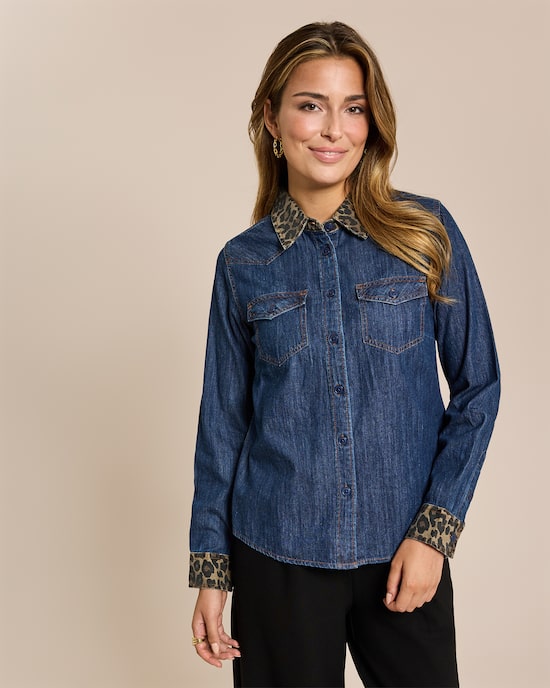 Produktabbildung für Jeansbluse mit Leo Details
